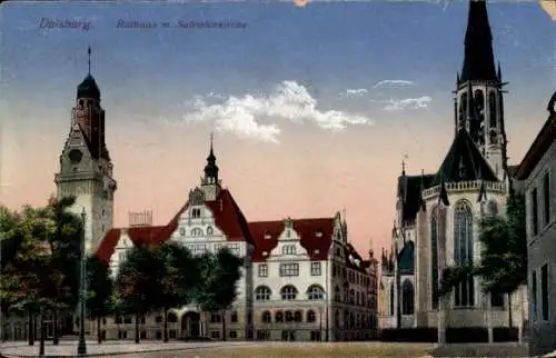 Ak Duisburg im Ruhrgebiet, Rathaus, Salvatorkirche