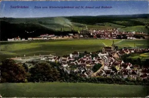 Ak Saarbrücken im Saarland, Blick vom Winterbergdenkmal, St. Arnual, Brebach, Panorama