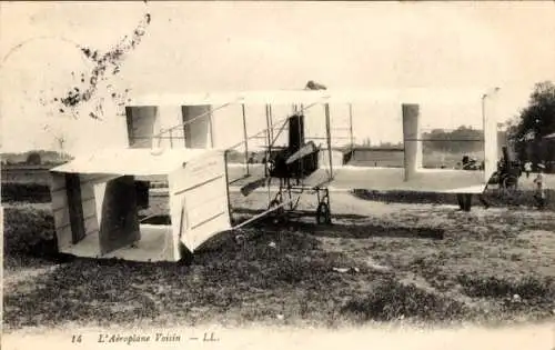Ak das Voisin-Flugzeug, Doppeldecker, Zuschauer