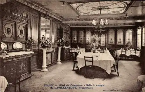 Ak Cluny Saône-et-Loire, Hotel du Commerce, Speisesaal
