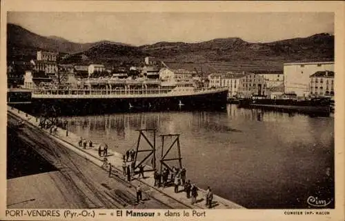 Ak Port Vendres Pyrénées Orientales, Dampfschiff El Mansour im Hafen