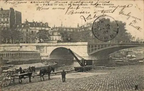 Ak Paris IV, Saint-Louis, Port des Celestins, Brücke