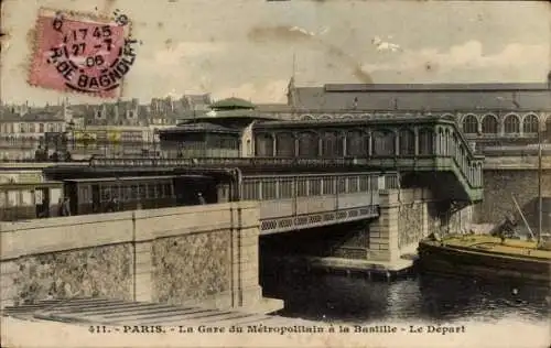 Ak Paris XII Reuilly, Gare de la Bastille, Metro