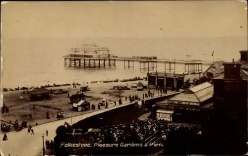 Ak Folkestone Kent England, Pleasure Gardens, Pier