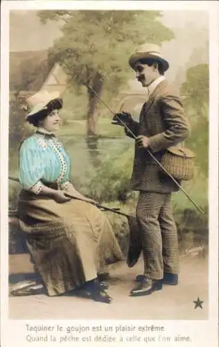 Ak Liebespaar, Gespräch, Treffen am Fluss