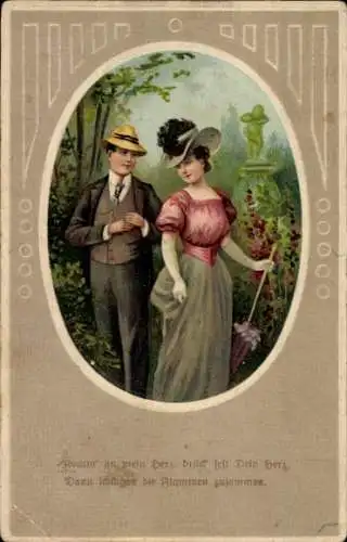 Präge Passepartout Ak Liebespaar, Komm an mein Herz, drück fest Dein Herz...