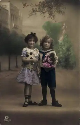 Ak Glückwunsch Geburtstag, Kinder, Gratulanten, Blumen