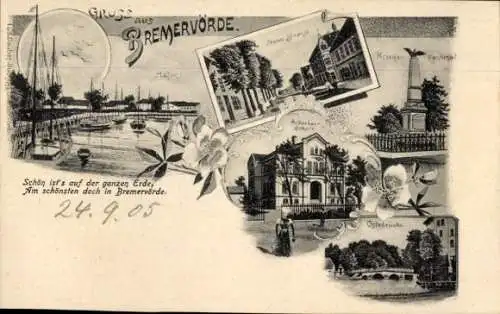 Litho Bremervörde in Niedersachsen, Hafen, Neue Straße, Ackerbauschule, Kriegerdenkmal, Ostebrücke