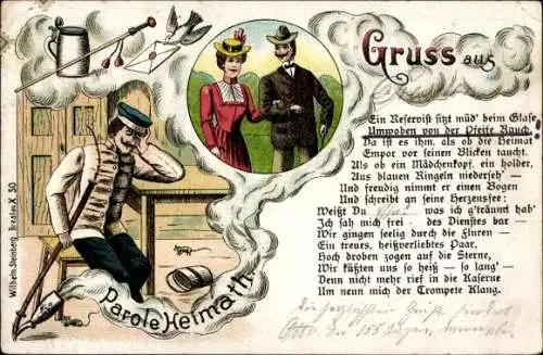 Ak Parole Heimat, Soldat träumt von seiner Geliebten, Reservist