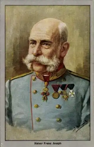 Künstler Ak Hornert, G., Kaiser Franz Joseph I., Portrait in Uniform, Orden