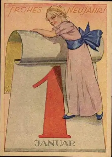 4 alte Ansichten Glückwunsch Neujahr, diverse Bilder