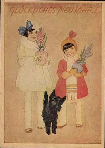 4 alte Ansichten Glückwunsch Neujahr, diverse Bilder