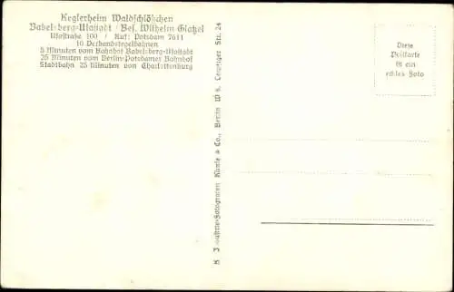 Ak Babelsberg Potsdam in Brandenburg, Ufastadt, Keglerheim Waldschlößchen, Ufastraße 100