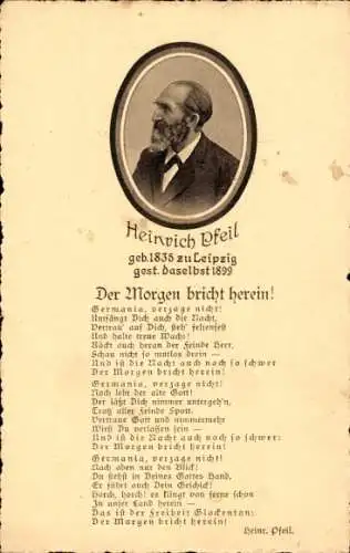 Ak Komponist Heinrich Pfeil, Portrait, Profilansicht, Der Morgen bricht herein