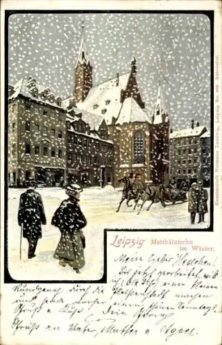 Litho Leipzig in Sachsen, Matthäikirche im Winter