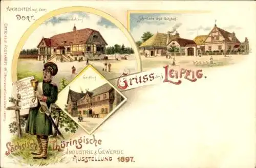 Litho Leipzig in Sachsen, Sächs. Thür. Industrie- und Gewerbeausstellung 1897, Gemeindehaus