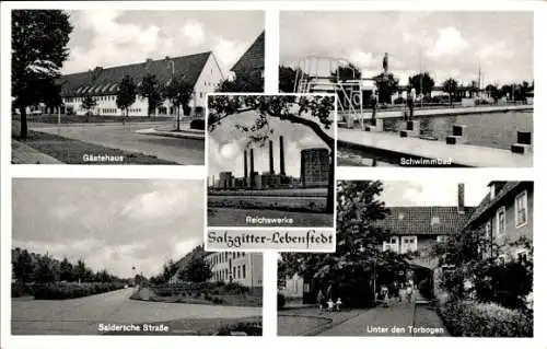 Ak Lebenstedt Salzgitter Niedersachsen, Reichswerke, Freibad, Saidersche Straße, Torbogen, Gästehaus