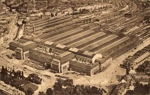 Ak Leipzig in Sachsen, Blick auf den Hauptbahnhof, Fliegeraufnahme