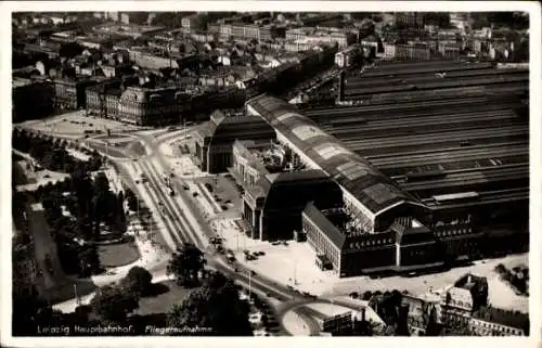 Ak Leipzig in Sachsen, Hauptbahnhof, Fliegeraufnahme