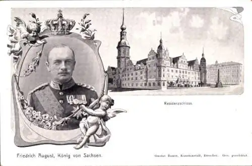 Ak Dresden, König Friedrich August III von Sachsen, Residenzschloss, Putte