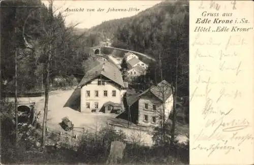Ak Edle Krone Klingenberg im Erzgebirge, Hotel Edle Krone, Aussicht von der Johanna Höhe