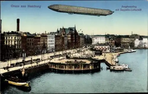 Ak Hamburg, Jungfernstieg, Zeppelin-Luftschiff