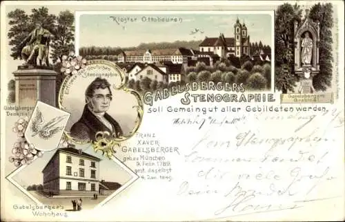Litho Ottobeuren Unterallgäu, Franz Xaver Gabelsberger, Stenografie, Grabmal, Wohnhaus, Kloster