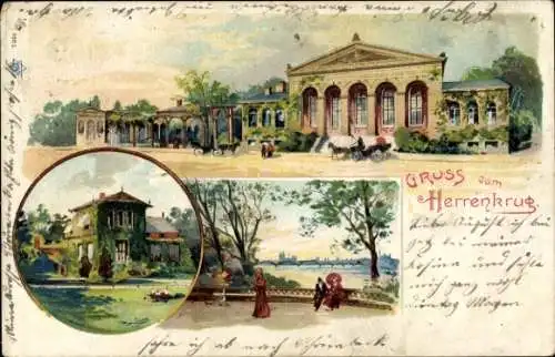 Litho Magdeburg an der Elbe, Park-Restaurant Herrenkrug