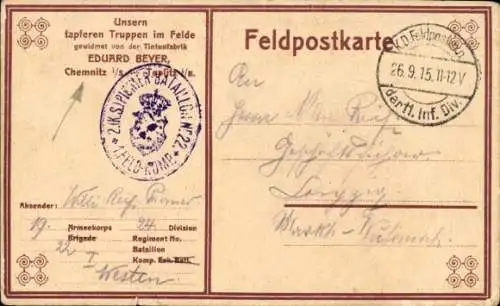 Ak Chemnitz in Sachsen, Feldpostkarte, Tintenfabrik Eduard Beyer