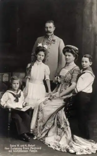 Ak Erzherzog Franz Ferdinand mit Familie, Sophie Chotek von Chotkowa