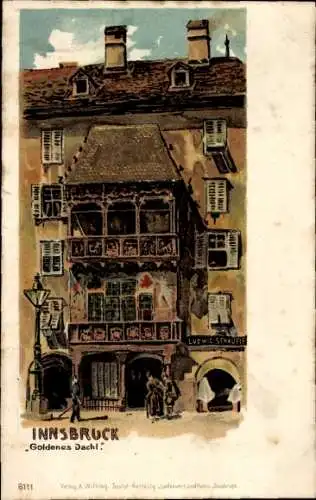 Präge Litho Innsbruck Tirol Österreich, Goldenes Dachl, Balkon