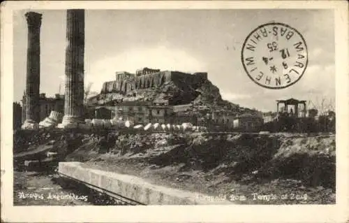 Ak Athen Griechenland, Akropolis vom Zeus Tempel aus gesehen