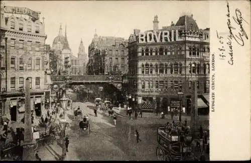 Ak London City, Ludgate Circus, Bovril Reklame