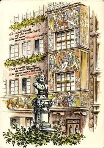 Künstler Ak Frankfurt am Main, Friedrich-Stoltze-Denkmal am Hühnermarkt