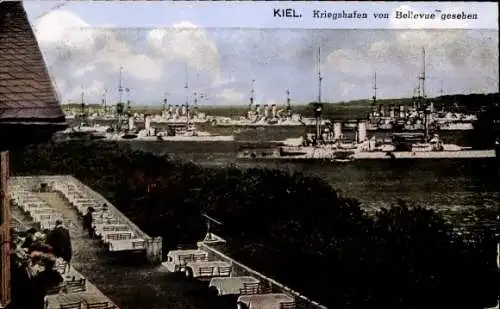 Ak Kiel, Kriegshafen, Blick von Bellevue