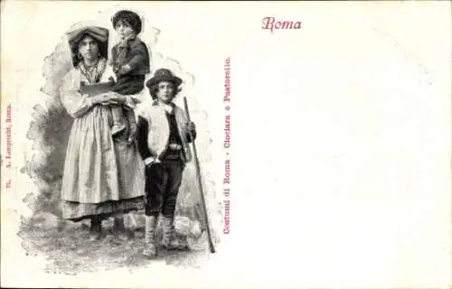 Ak Roma Rom Lazio, Familienbild, Frau mit Kindern, Italienische Tracht