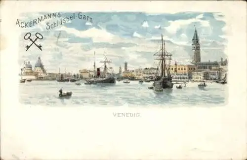 Litho Venezia Venedig Veneto, Panorama, Schiffe, Ackermanns Schlüssel-Garn