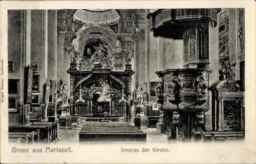 Ak Mariazell Steiermark, Wallfahrtsort, Basilika Mariä Geburt, Inneres der Kirche