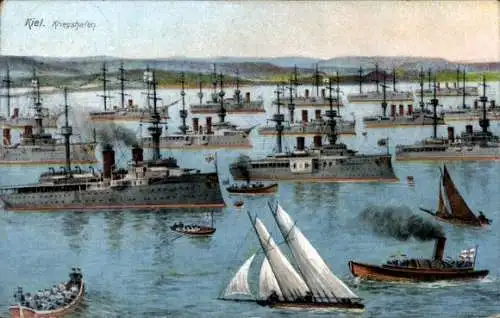 Ak Kiel, Kriegshafen, Kriegsschiffe, Segelboote