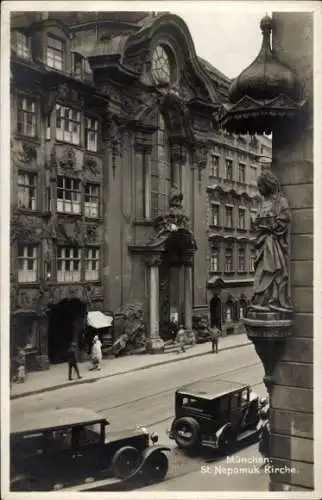 Ak München, St. Nepomuk Kirche, Fahrzeuge