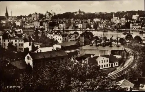 Ak Flensburg in Schleswig Holstein, Teilansicht, Bahnstrecke