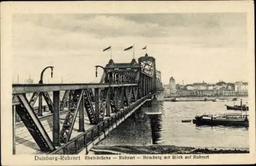 Ak Ruhrort Homberg Duisburg im Ruhrgebiet, Rheinbrücke