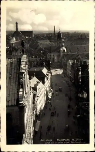 Ak Augsburg, Maxstraße, St. Ulrich und St. Moritz vom Perlachturm