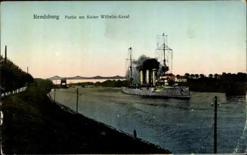 Ak Rendsburg in Schleswig Holstein, Kaiser Wilhelm-Kanal, Dampfer