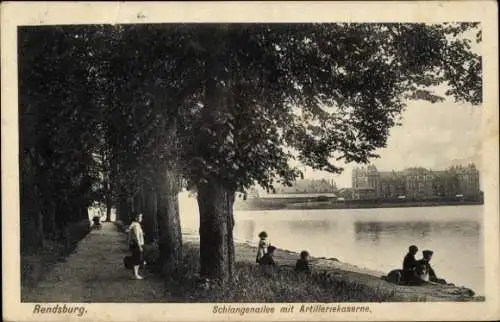 Ak Rendsburg in Schleswig Holstein, Schlangenallee, Artilleriekaserne