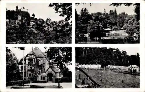 Ak Kronberg im Taunus, Rathaus, Weiher, Waldschwimmbad