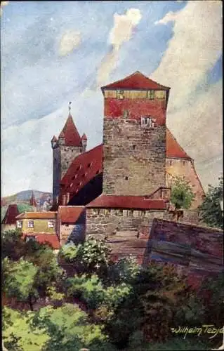 Künstler Ak Nürnberg, Fünfeckiger Turm, Brüstungsmauer