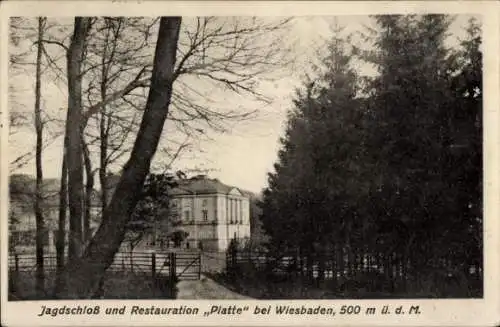 Ak Wiesbaden in Hessen, Jagdschloss und Restaurant Platte