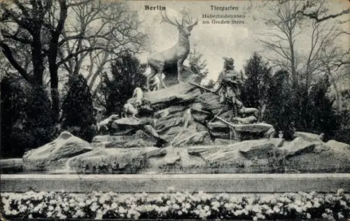 Ak Berlin Tiergarten, Hubertusbrunnen am Großen Stern