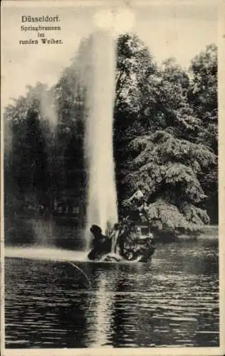 Ak Düsseldorf am Rhein, Springbrunnen im runden Weiher